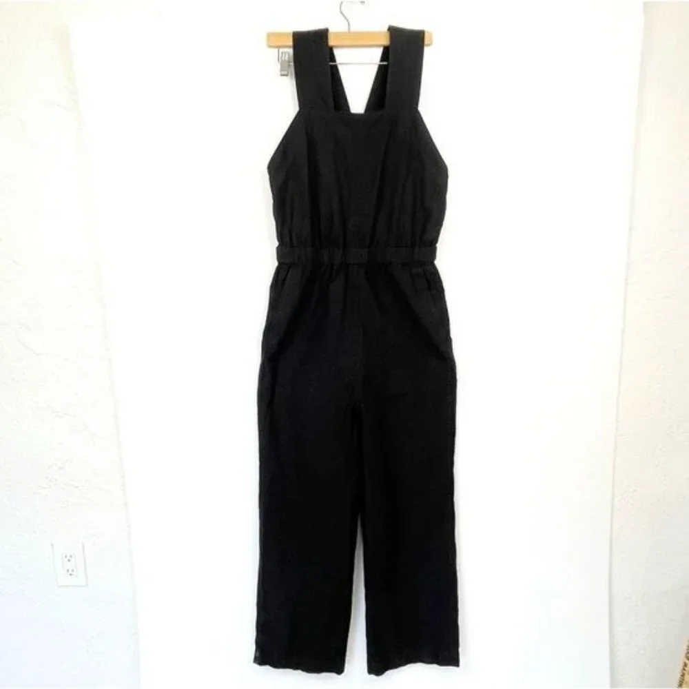 Everlane Black The Fatigue Apron Jumpsuit Cotton Linen 4